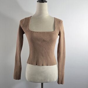 Forever 21 Tan ribbed stretch long-sleeved shirt